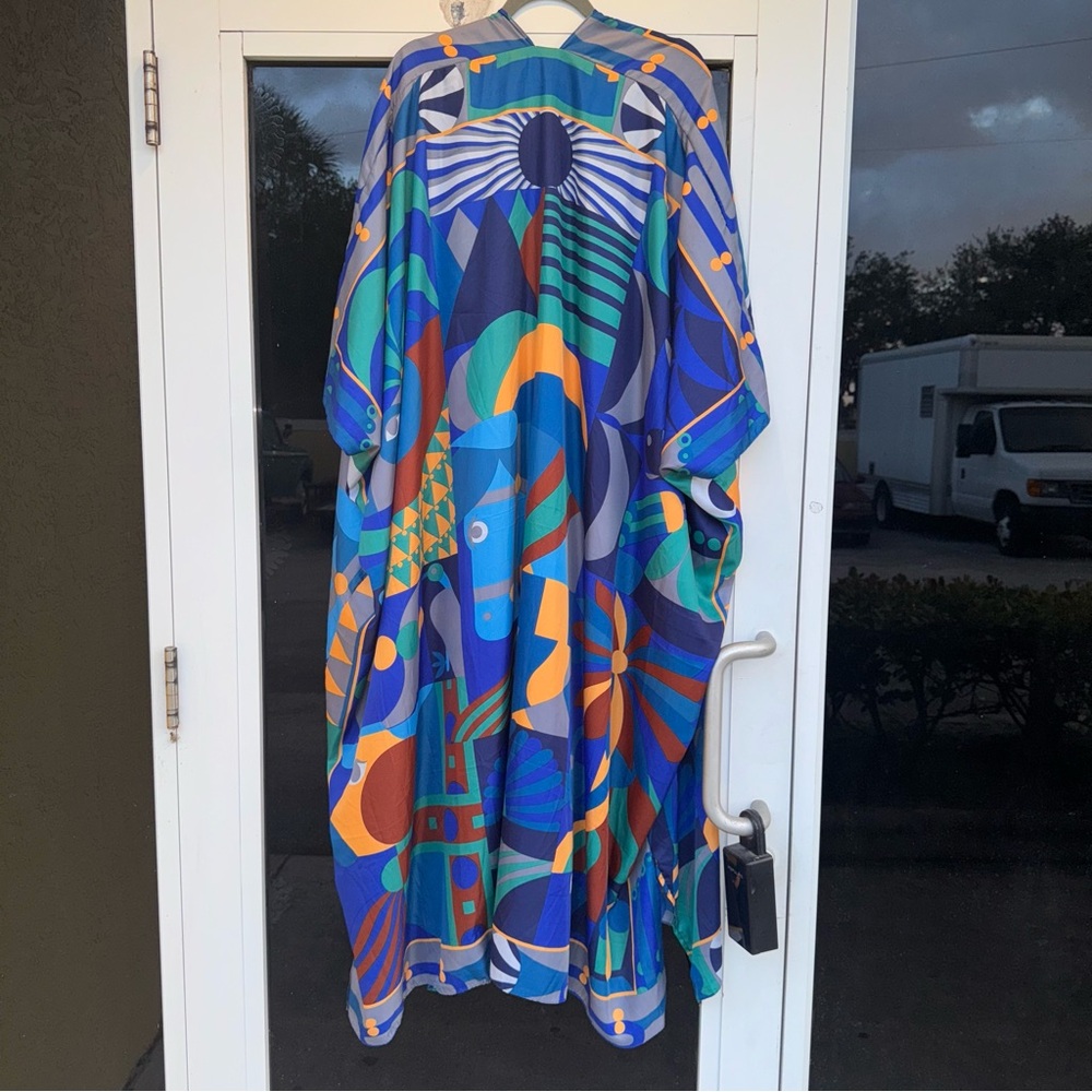 Vibrant Geometric Patterned Duster Os - image 4